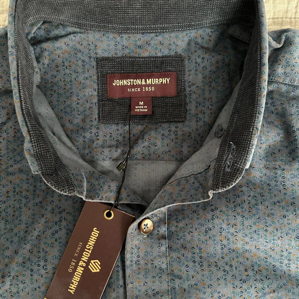 NWT Johnston & Murphy Men's Medium Blue Corduroy Shirt
